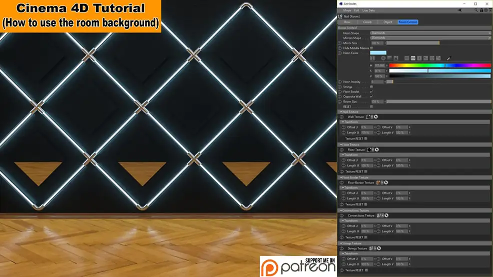 C4D R20使用Octane渲染室内发光创意背景墙教程
