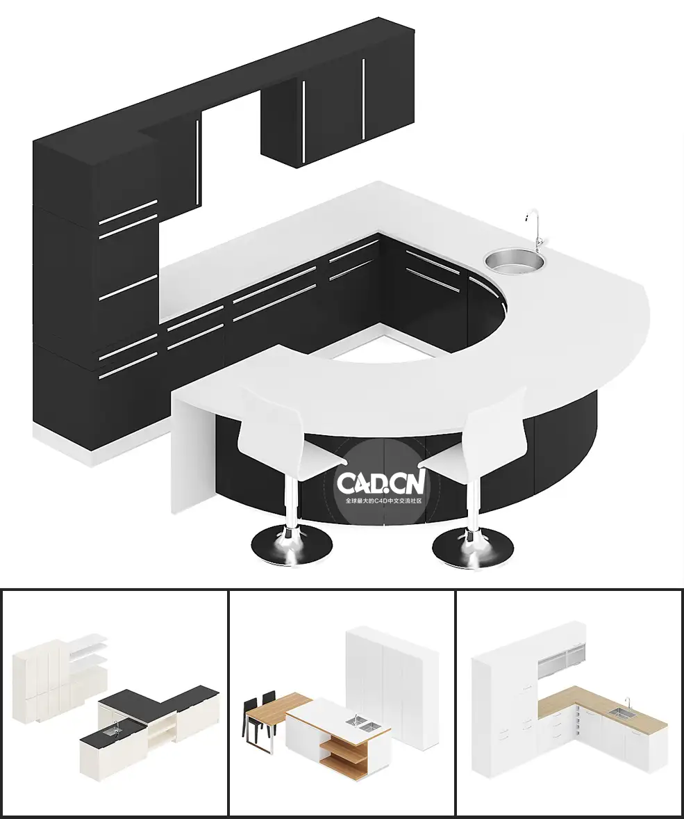 21套厨房橱柜整体厨具C4D模型合集 KITCHEN FURNITURE