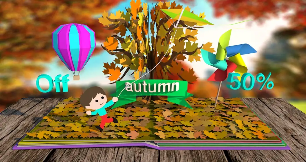 C4D春夏秋冬四季书本翻开剪纸动画模板 Seasons pop up Book template