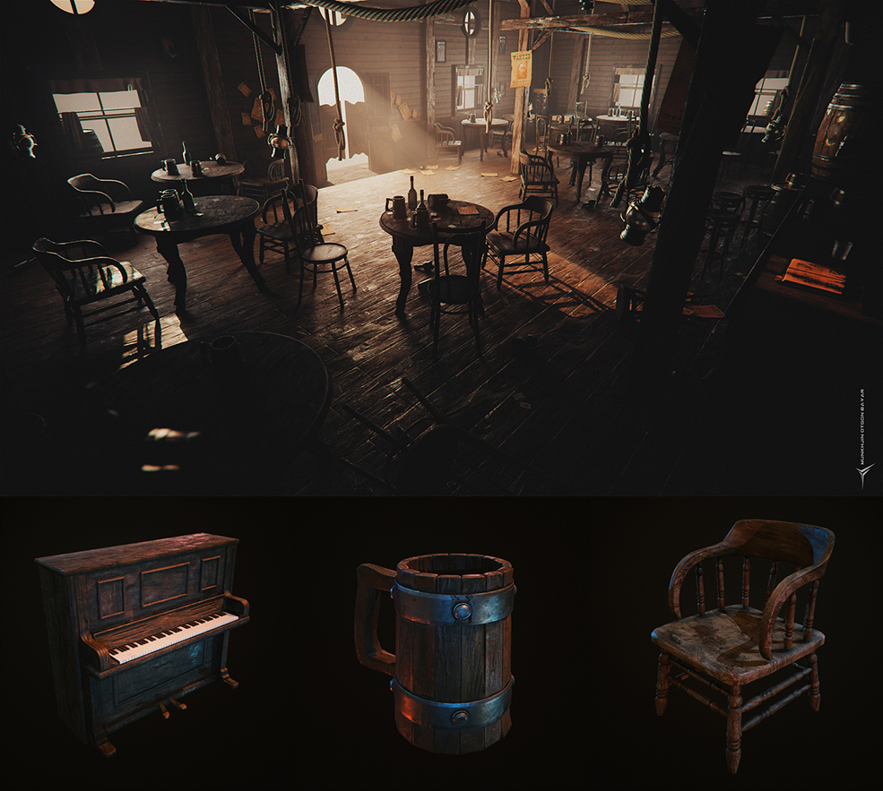 西方复古酒吧家具3D模型 Western Kitbash(OBJ)