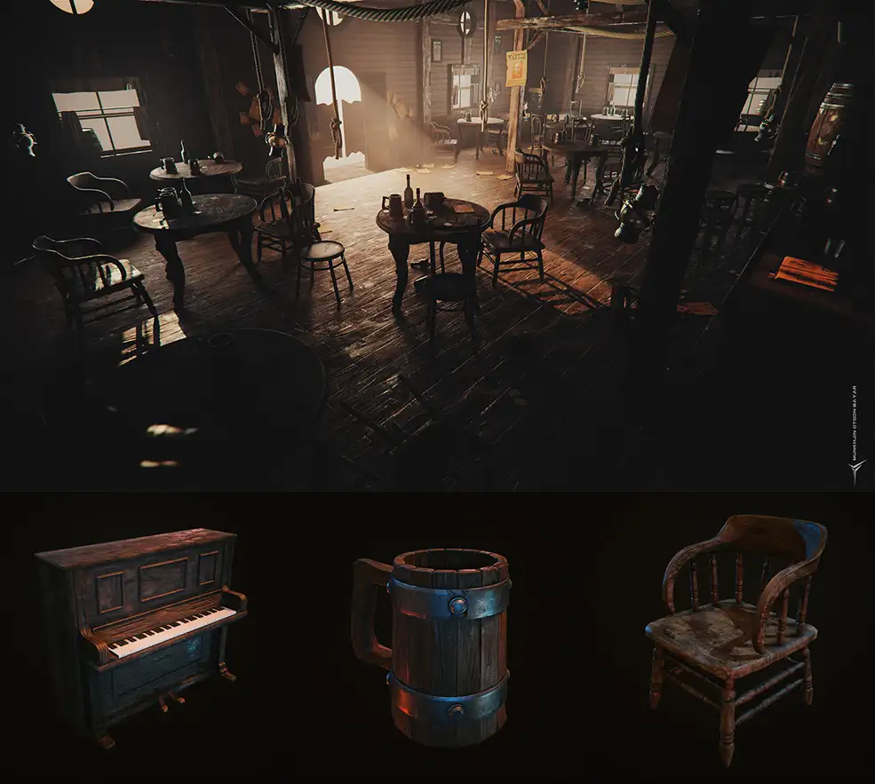 西方复古酒吧家具3D模型 Western Kitbash(OBJ)