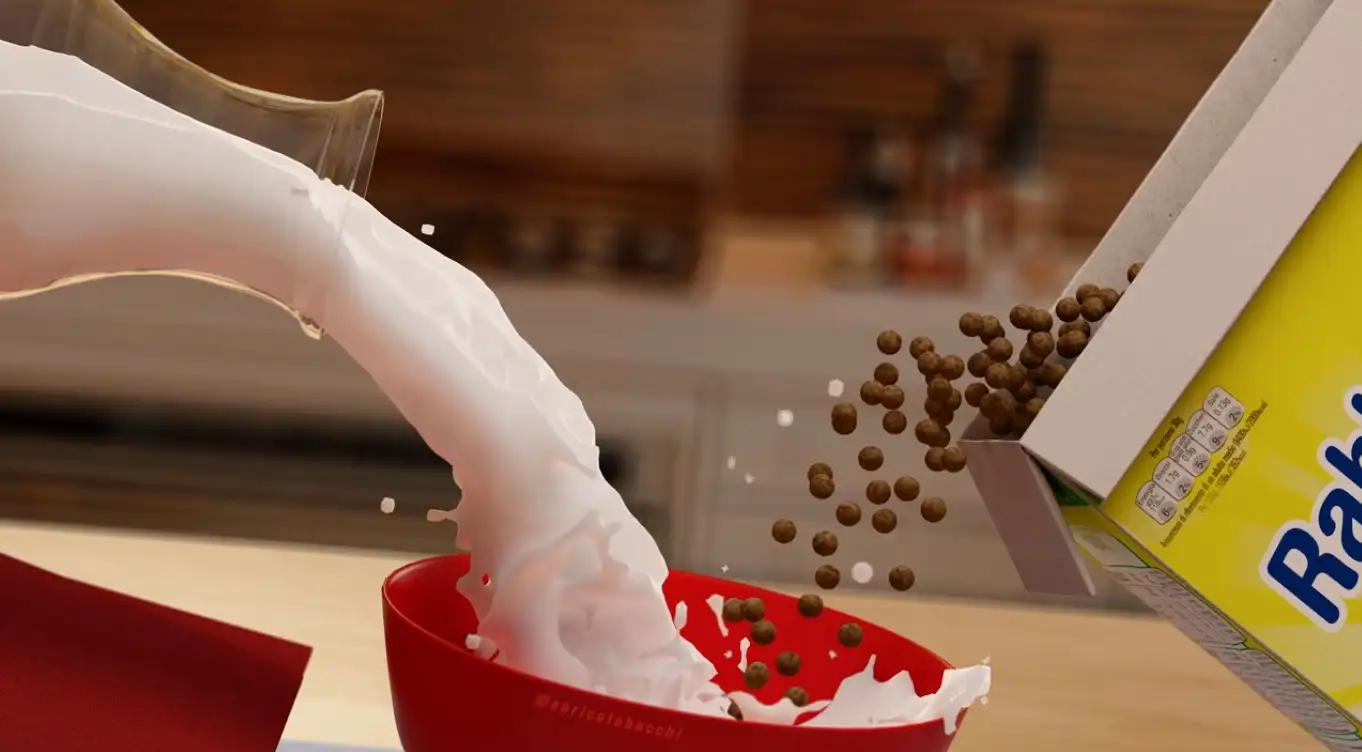 C4D+Realflow制作早餐牛奶流体产品动画教程