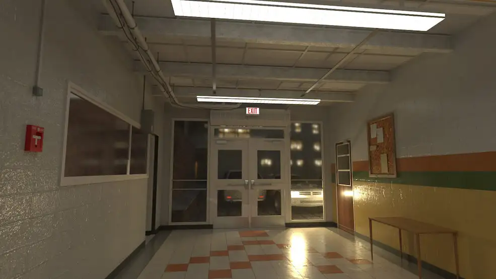C4D Arnold旧学校走廊场景模型 Old School Hallway Scene