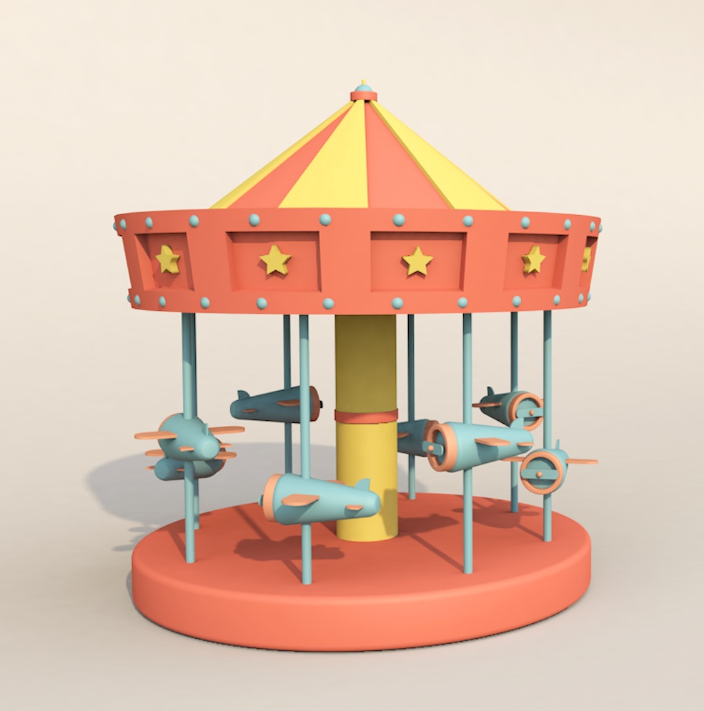 卡通旋转木马游乐设施C4D模型