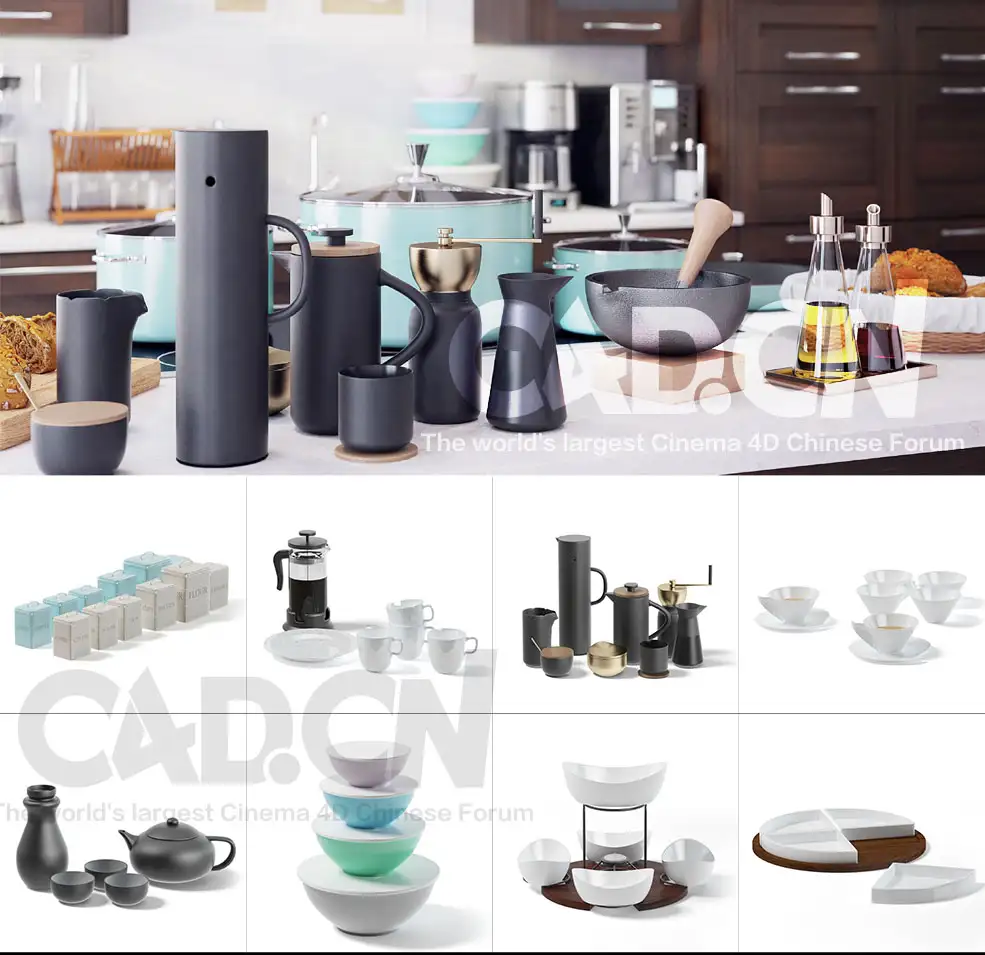 24套厨房用具C4D模型合集 KITCHEN UTENSILS