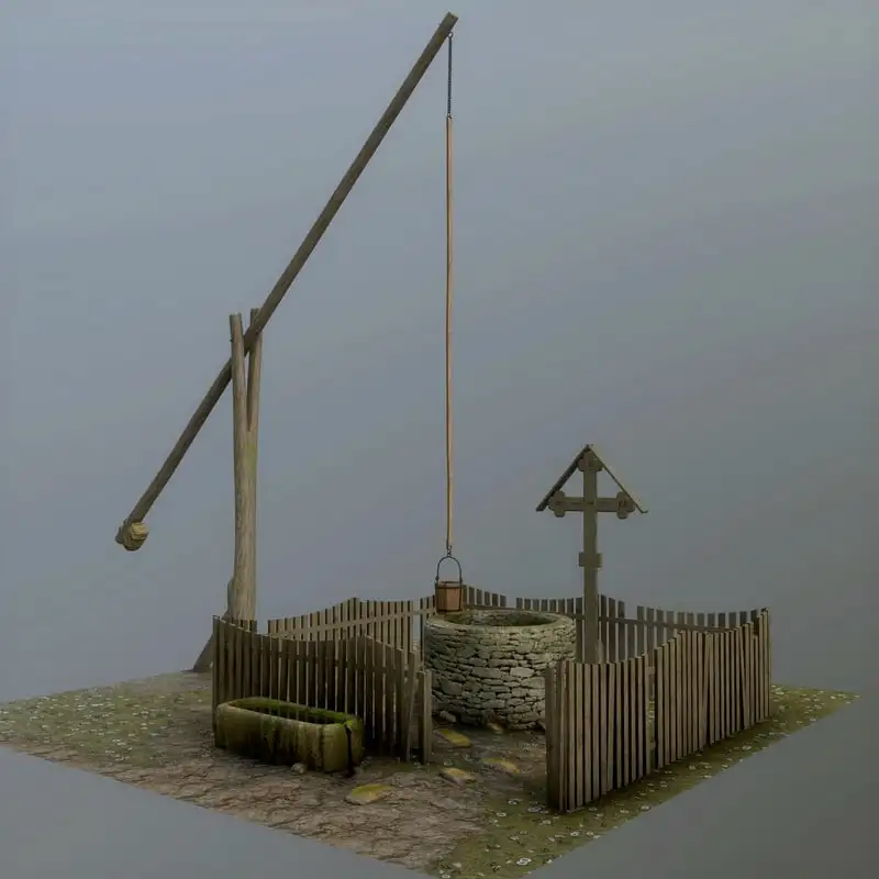 乡村水井C4D模型 Rustic Fountain Well Environment