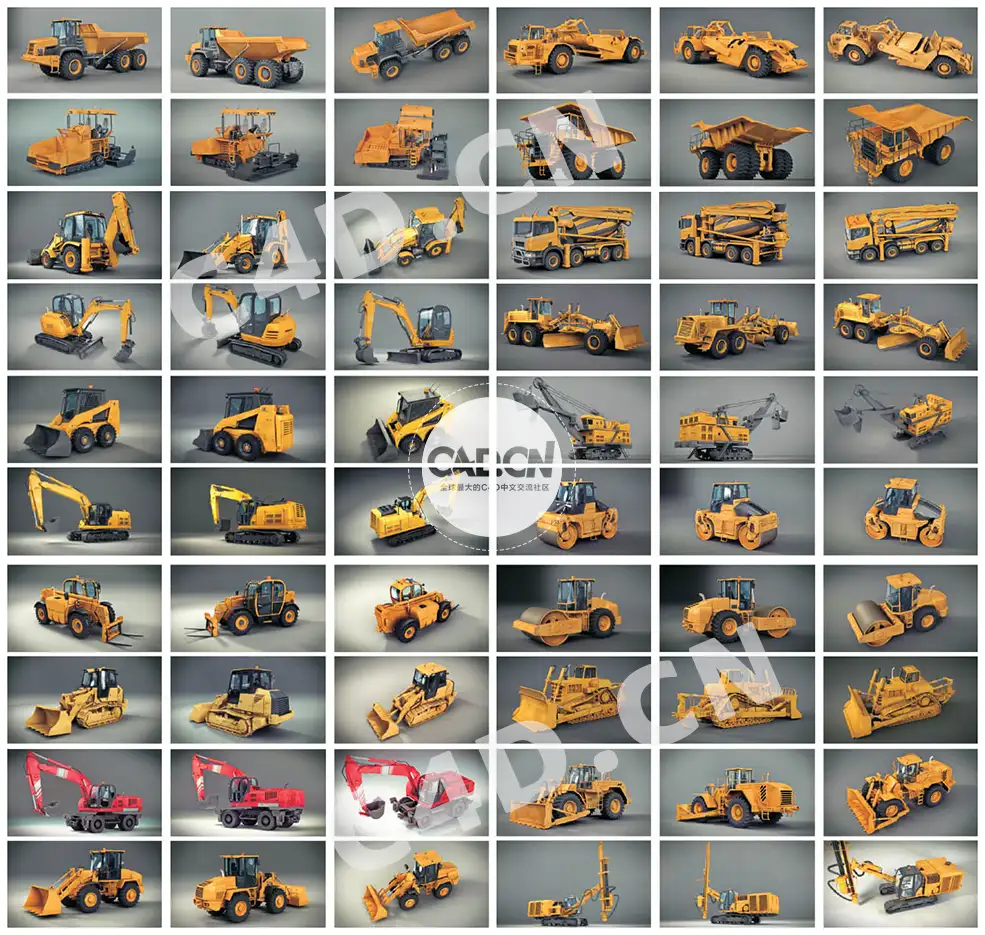 20辆高精度重型工程车辆C4D模型 Heavy Machines
