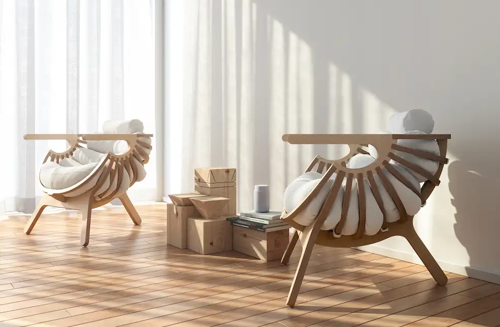 C4D VRAY室内模型：书房休闲椅场景渲染模型 Shell Chair Scene