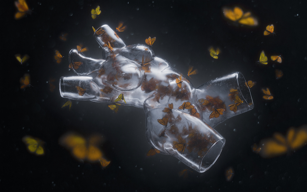 C4D+ZBrush制作玻璃人体中飞舞的蝴蝶场景视频教程（含工程文件）