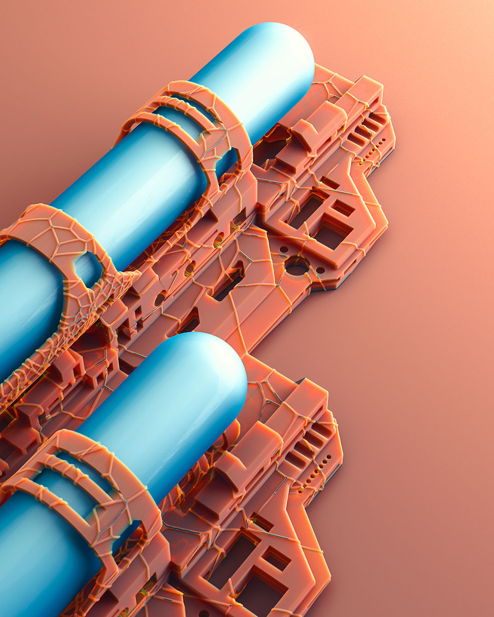 C4D Redshift半透明橙色塑料科幻造型创意工程 Blue