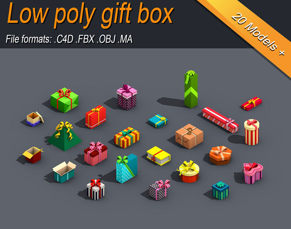 低多边形礼品盒C4D模型 Low Poly Gift Box Isometric Low-poly 3D model - C4D之家 - 1.jpg