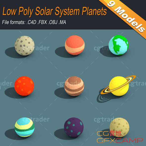 低多边形星球3D模型 - C4D之家 - Cgtrader-Low-Poly-Solar-System-Planets-Isometric-Low-poly-3D-model.jpg