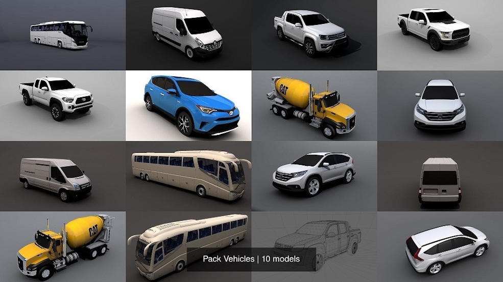 10辆汽车C4D模型 CGTrader – Pack Vehicles 3D Model Collection