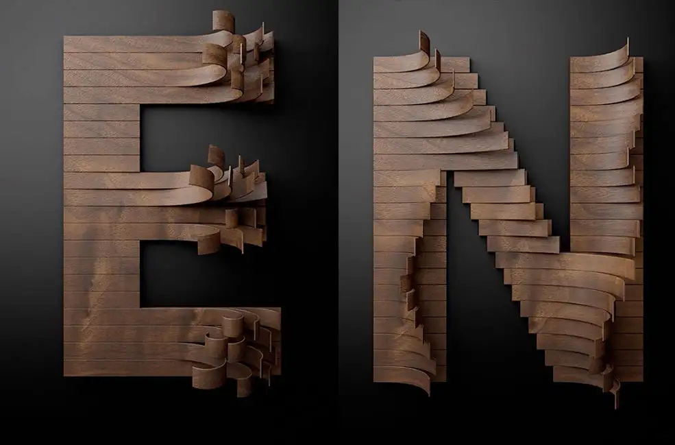 C4D制作卷曲的木纹文字教程 Bended Letter Stripes (Cinema 4D Tutorial)