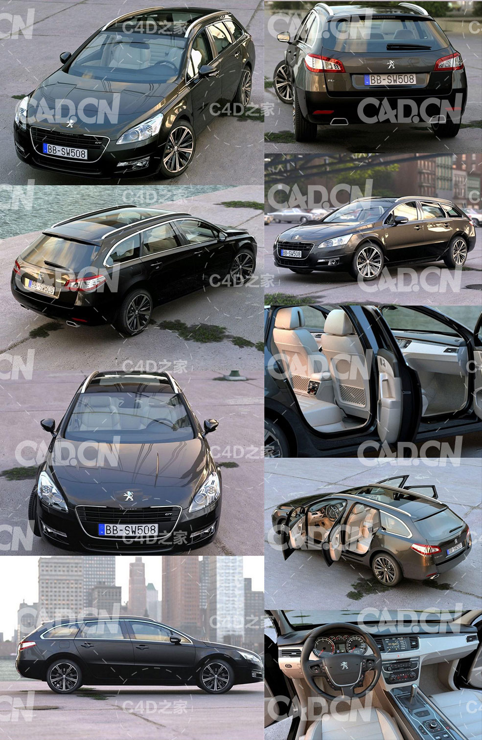 标致508 SW旅行版汽车C4D模型 Peugeot 508 SW 2013 – 3D Model - C4D之家 - 1.jpg