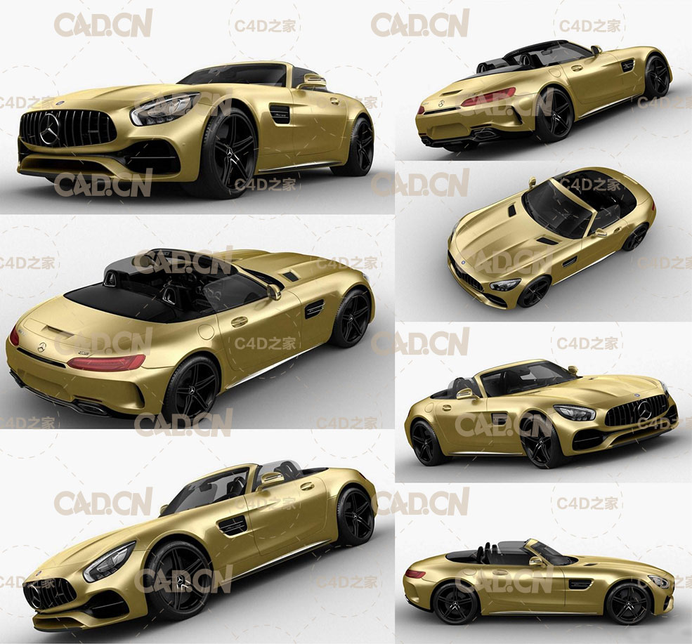 梅赛德斯奔驰敞篷跑车C4D模型 Mercedes AMG GTC Roadster 2017 3D Model