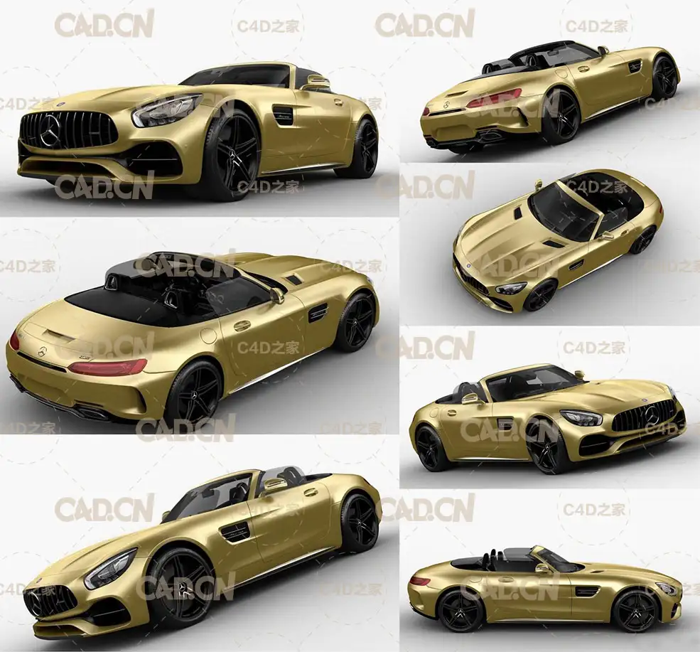 梅赛德斯奔驰敞篷跑车C4D模型 Mercedes AMG GTC Roadster 2017 3D Model - C4D之家 - 1.jpg