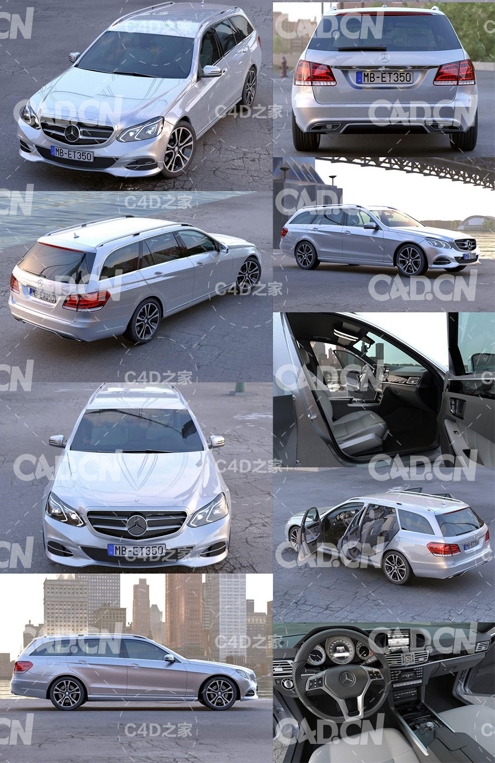 梅赛德斯-奔驰汽车C4D模型 mercedes benz e class t model 2014