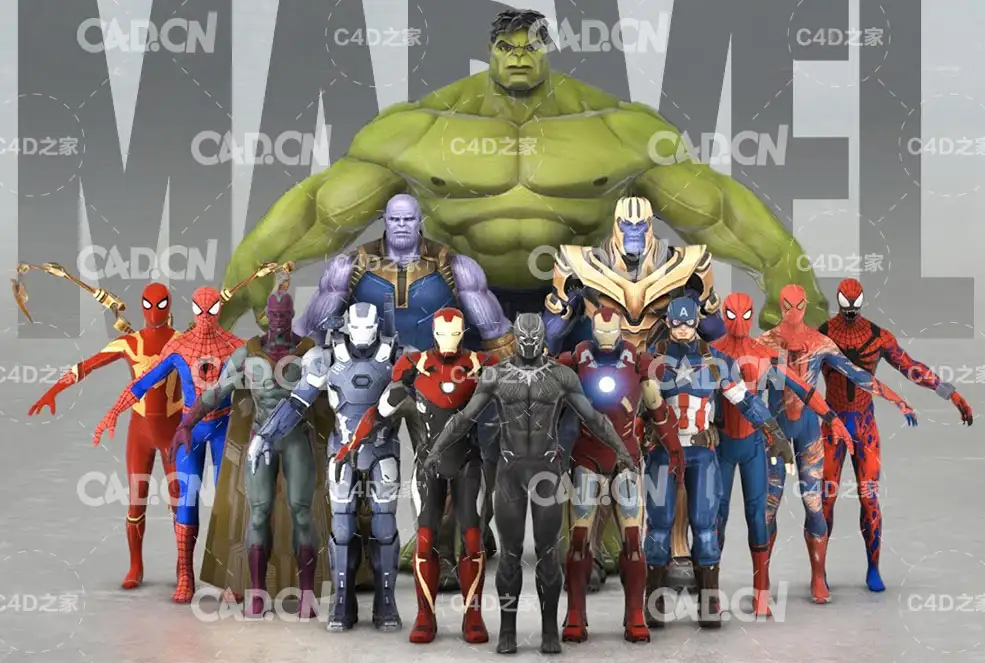 14个漫威英雄C4D模型合集 Marvel Heroes 3D models