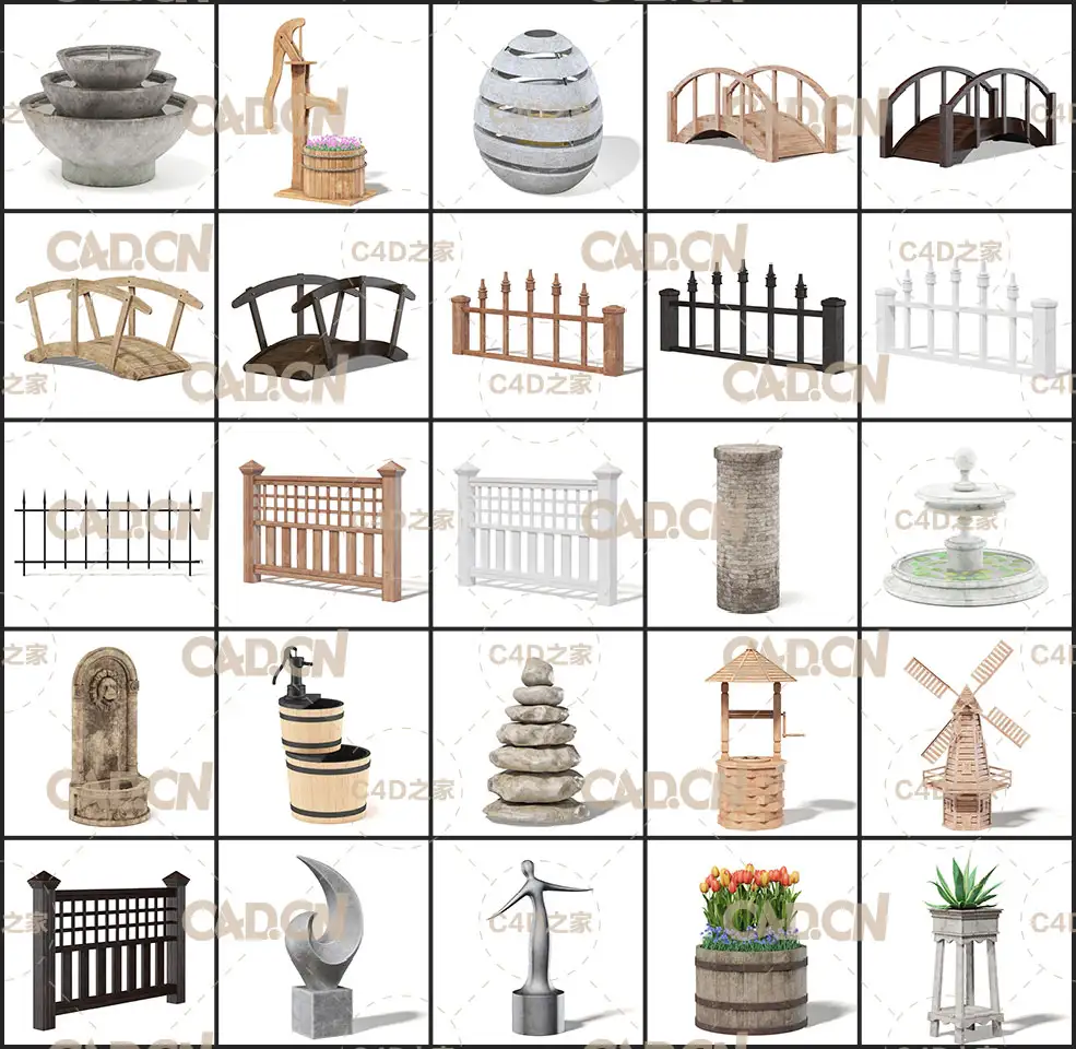 40套公园景观装饰C4D模型合集 Garden Decorations 3D Models Collection - C4D之家 - 未命名-1.jpg