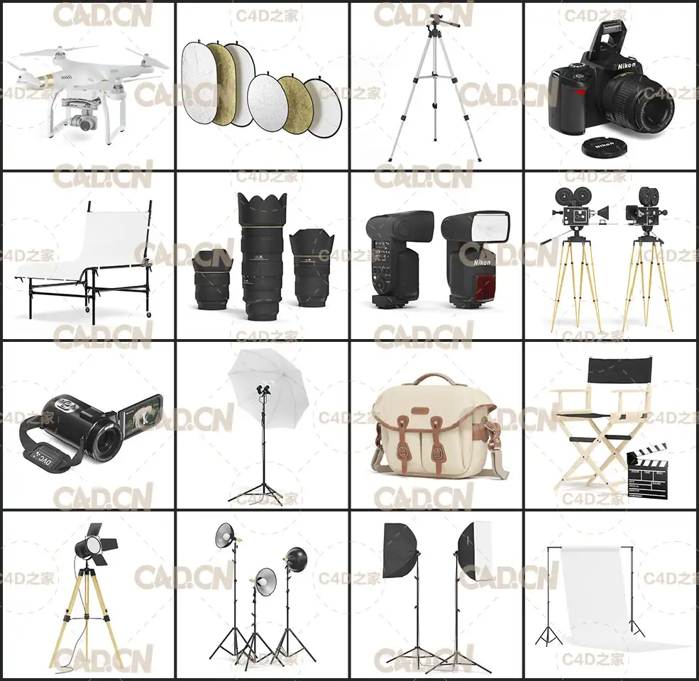 25个高精度摄影棚室内工具3D模型 Photo Equipment 3D Models Collection
