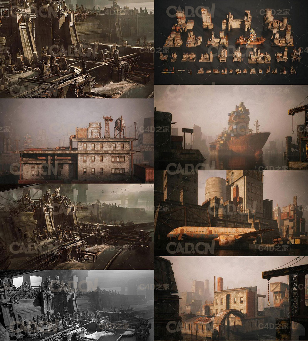 荒芜之地废墟工厂场景3D模型 Kitbash3d – Wasteland