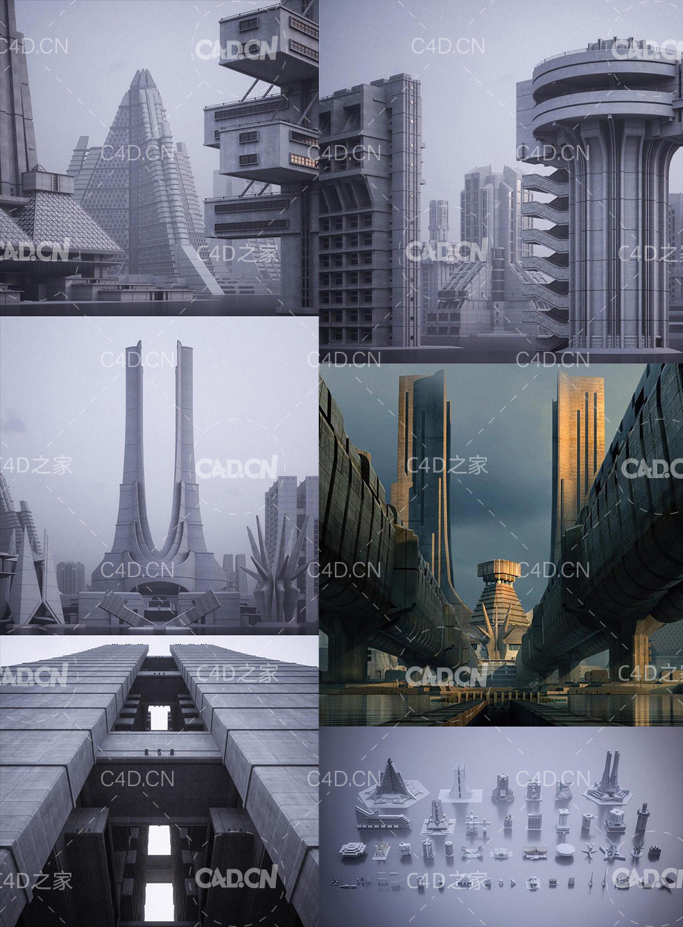 未来科幻楼房建筑3D模型 Kitbash3D – Brutalist - C4D之家 - Brutalist-Kitbash3D.jpg