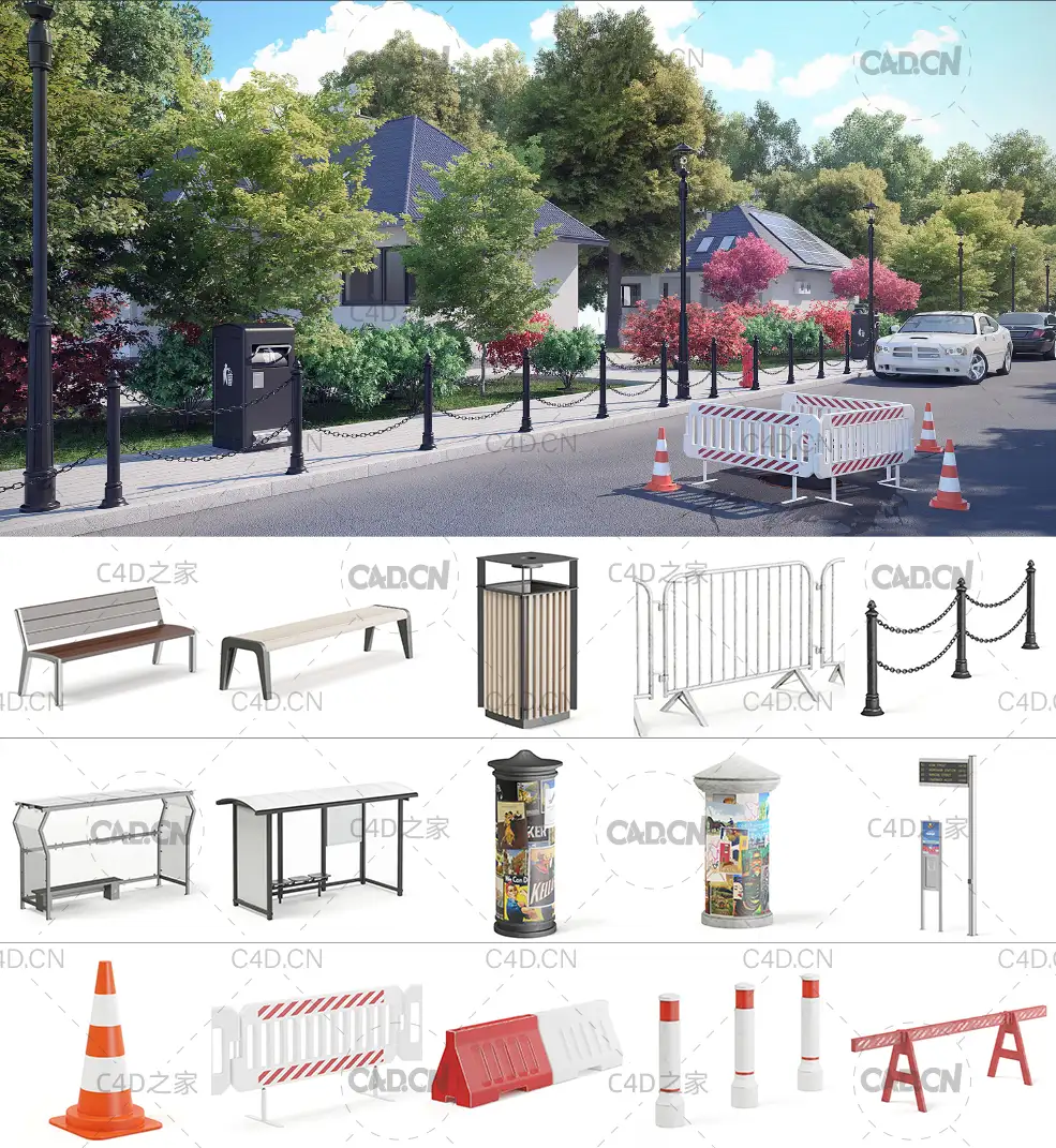 40个高精度街道常见设施3D模型 Street Equipment III 3D Models Collection - C4D之家 - 未命名-2.jpg
