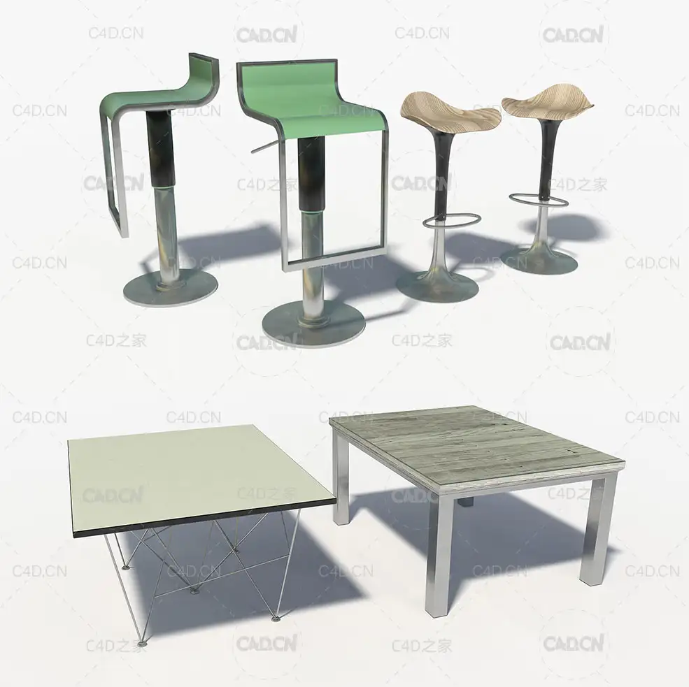 吧椅 方桌C4D模型 Cinema 4D 3D Model Furniture Pack Chairs and Tables - C4D之家 - 1.jpg