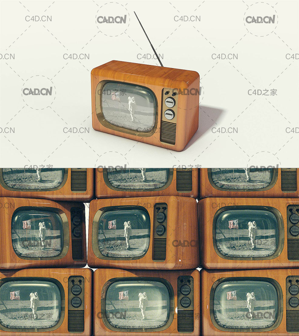 复古电视机C4D模型 Cinema 4D 3D Model Vintatge Television Retro - C4D之家 - 1.jpg