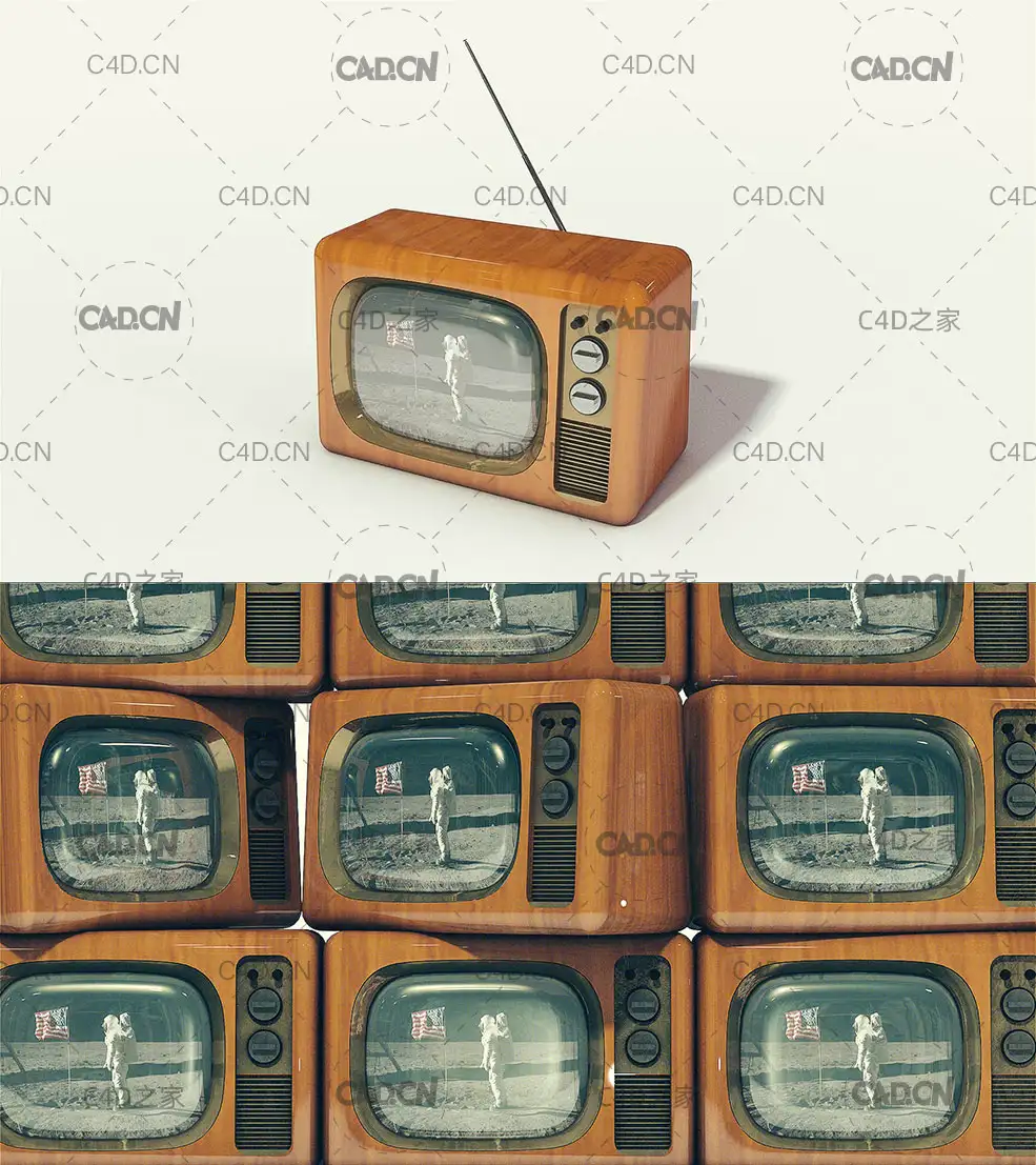 复古电视机C4D模型 Cinema 4D 3D Model Vintatge Television Retro - C4D之家 - 1.jpg