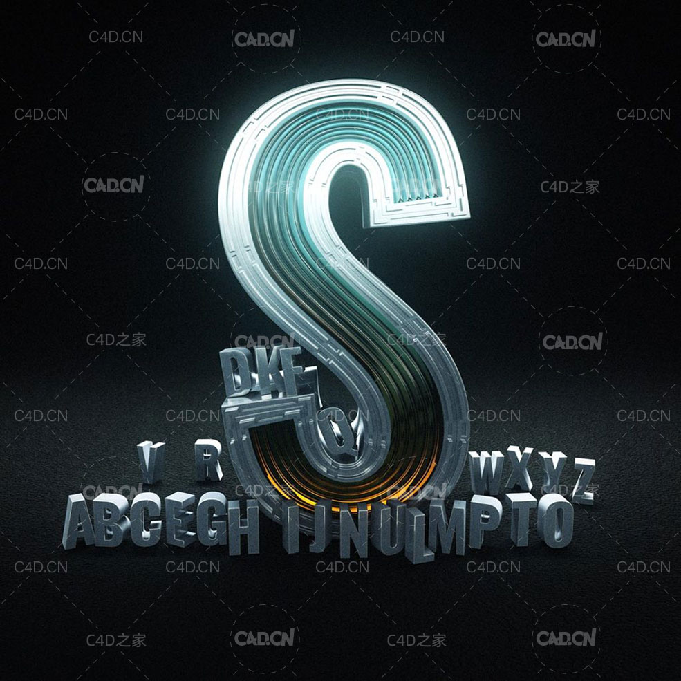 3D金属立体字母"S"文字工程 Alphabet 3D S