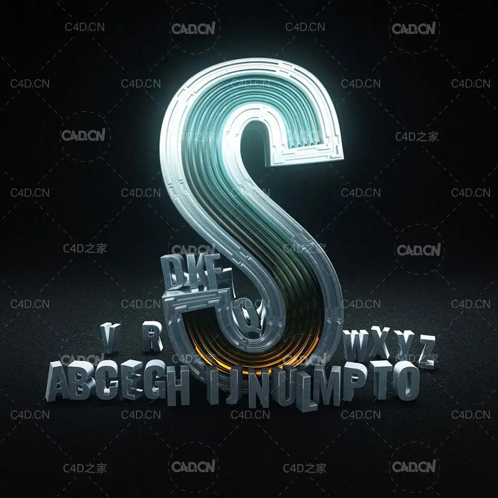 3D金属立体字母"S"文字工程 Alphabet 3D S