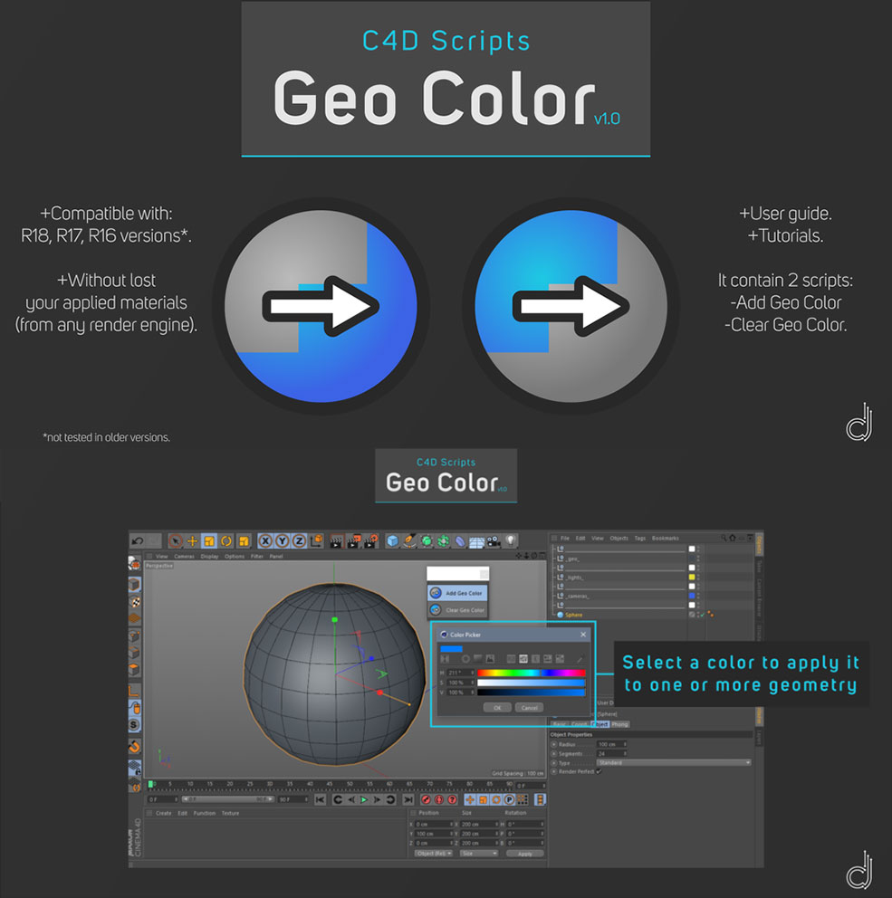 C4D快速添加参考颜色脚本 Geo Color - v1.1 | C4D Scripts - C4D之家 - 01.jpg