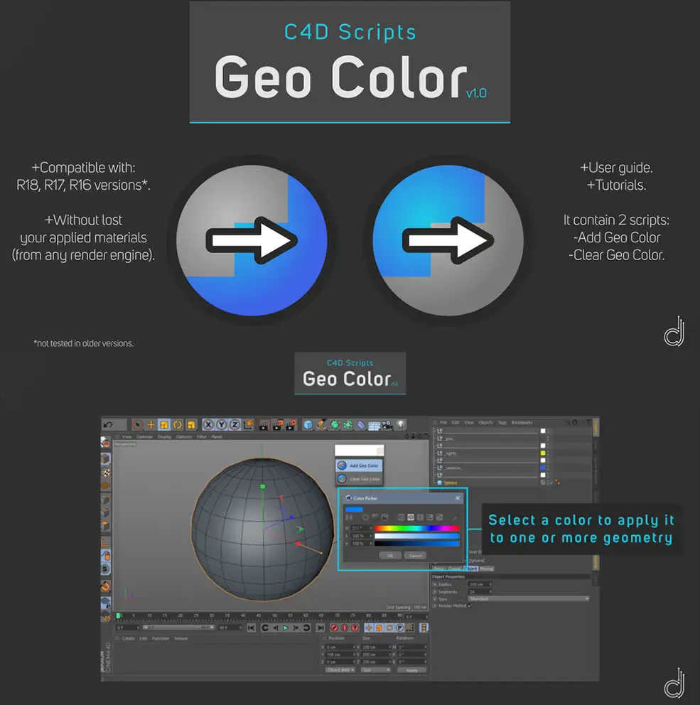 C4D快速添加参考颜色脚本 Geo Color - v1.1 | C4D Scripts - C4D之家 - 01.jpg