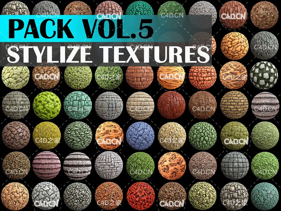 300多幅个性化贴图材质合集 CGTrader – Stylized Texture Pack – VOL.5