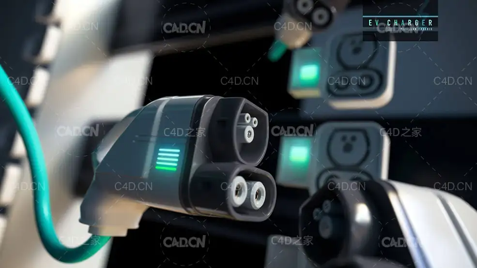 C4D Arnold电动汽车充电器模型 Cinema 4D 3D Model EV Charger