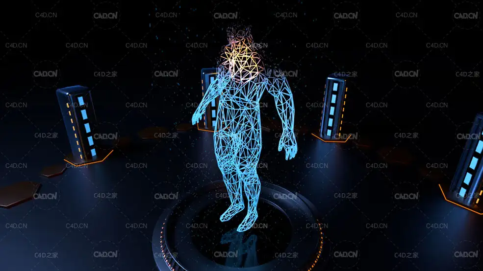 C4D Arnold科幻人体全息展示动画工程