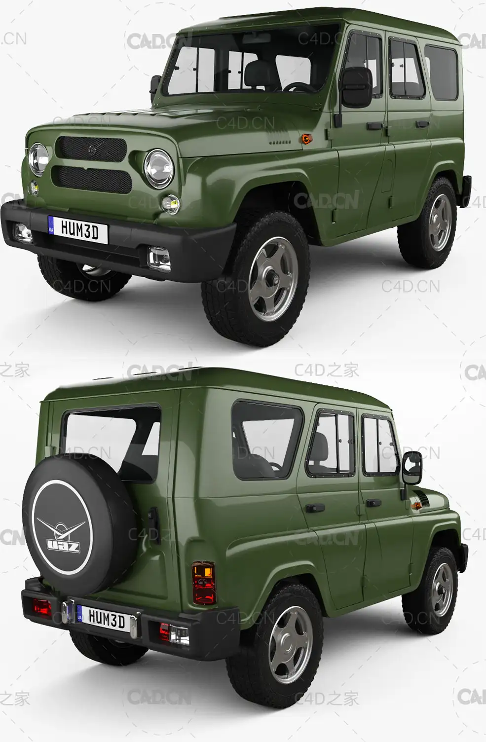 俄罗斯瓦滋猎人吉普车C4D模型 Humster3D - UAZ Hunter 315195 2012 - 3DModel