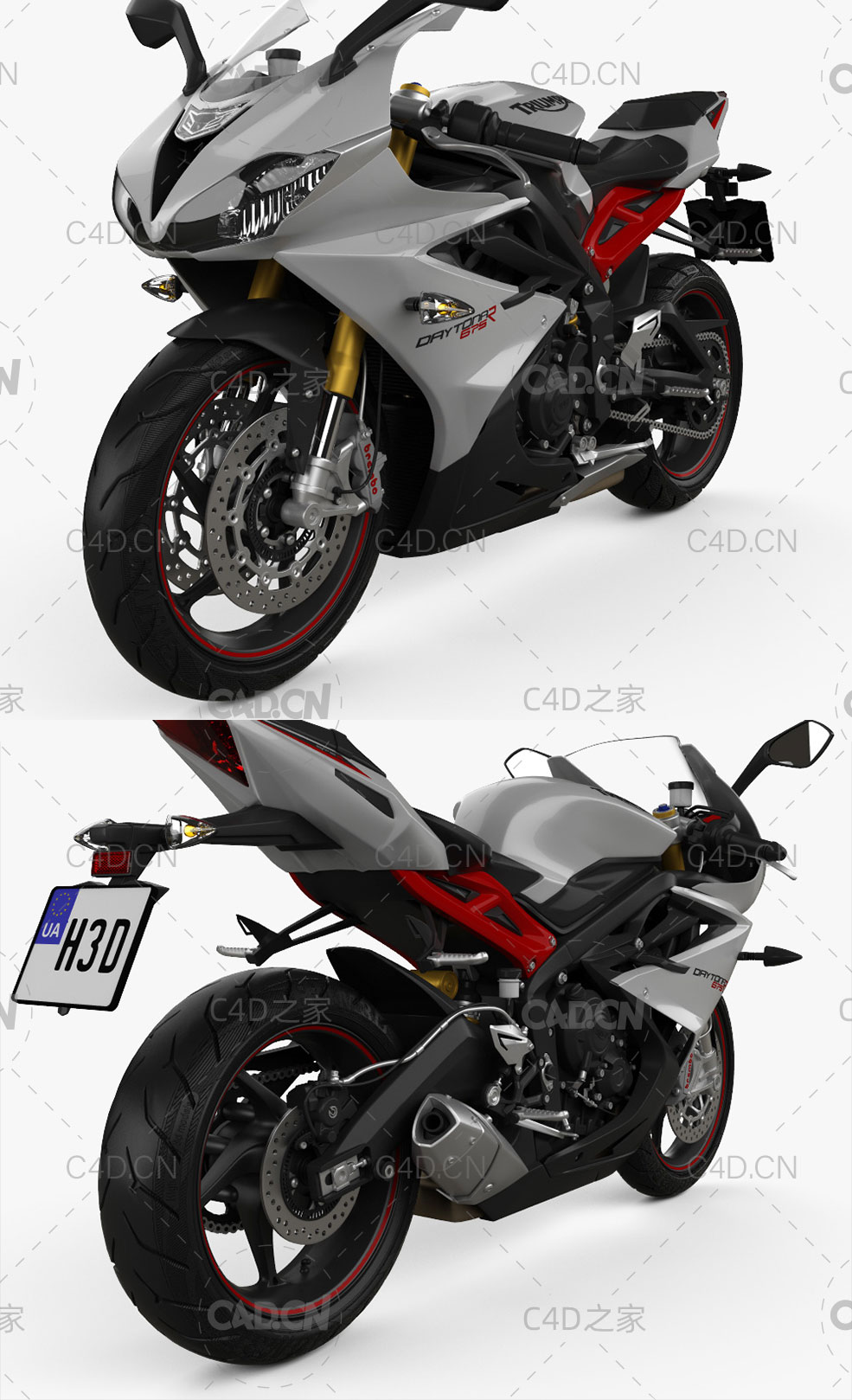英国老牌名车凯旋摩托机车C4D模型 Triumph Daytona 675R ABS 2015 - 3DModel