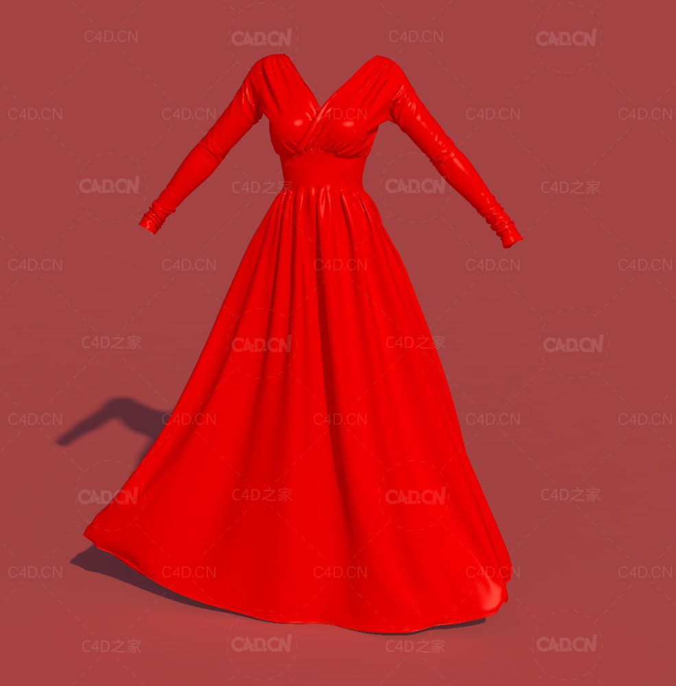 红色晚礼服 天鹅绒连衣裙C4D模型 Velvet Dress CamilleKleinman - C4D之家 - C4D.jpg