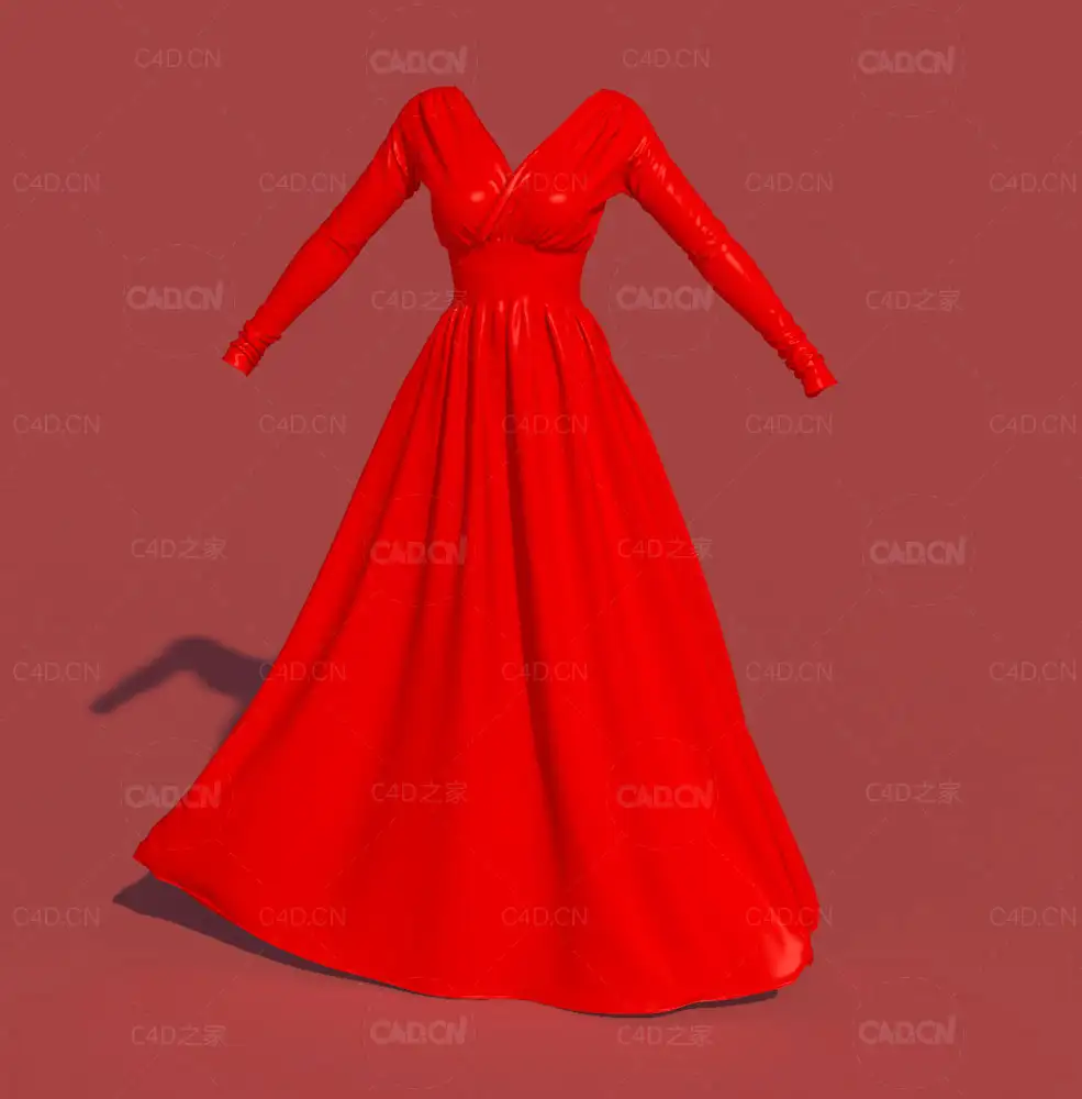 红色晚礼服 天鹅绒连衣裙C4D模型 Velvet Dress CamilleKleinman - C4D之家 - C4D.jpg