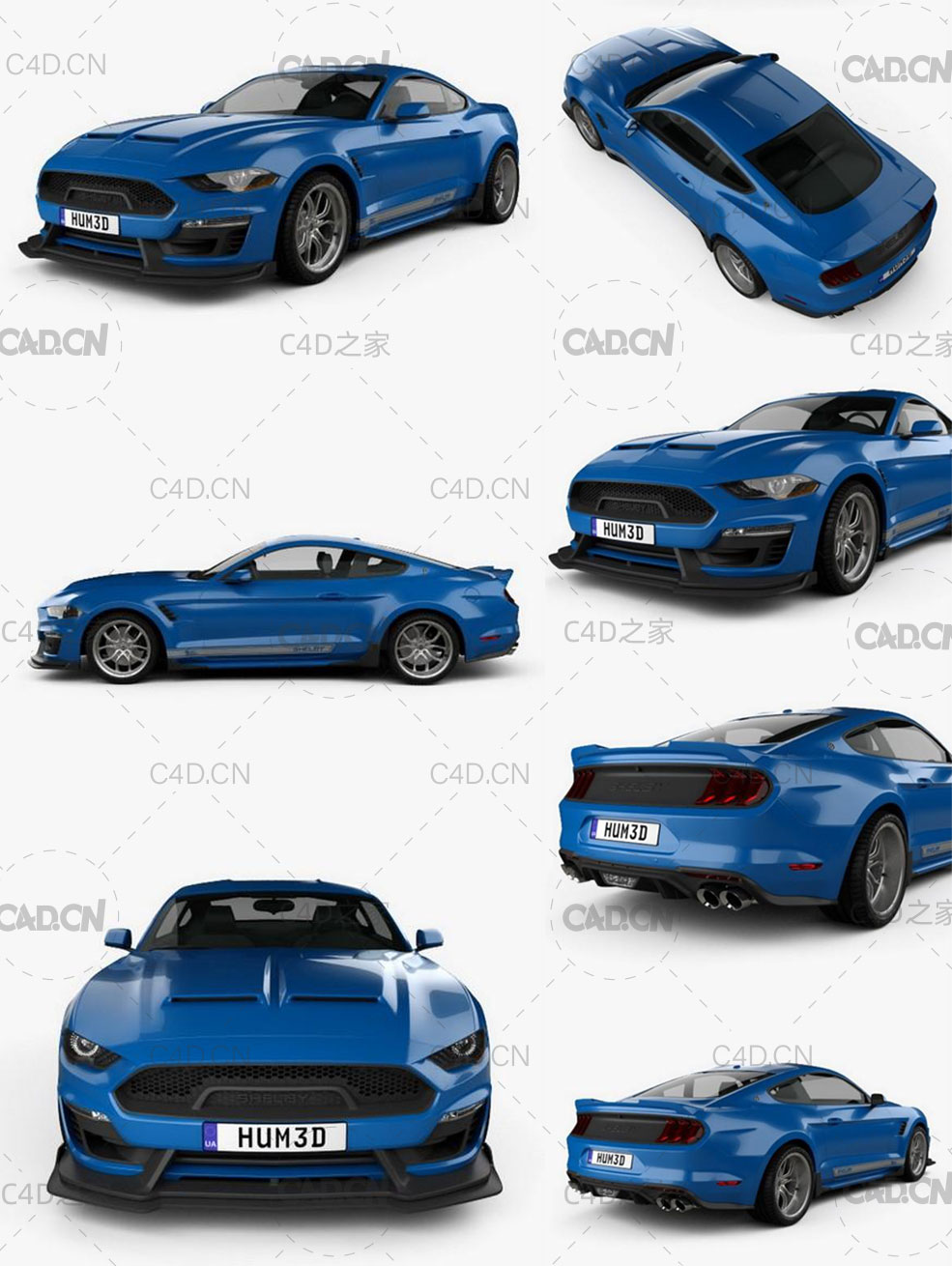 福特野马跑车C4D模型 Ford Mustang Shelby Super Snake coupe 2018 - 3DModel