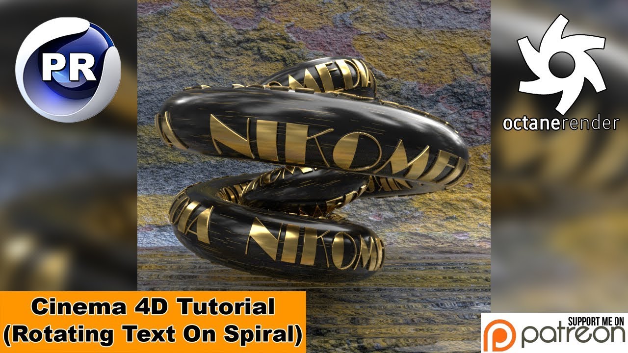 C4D在螺旋物体上放置文字教程 ROTATING TEXT ON SPIRAL (Cinema 4D Tutorial)