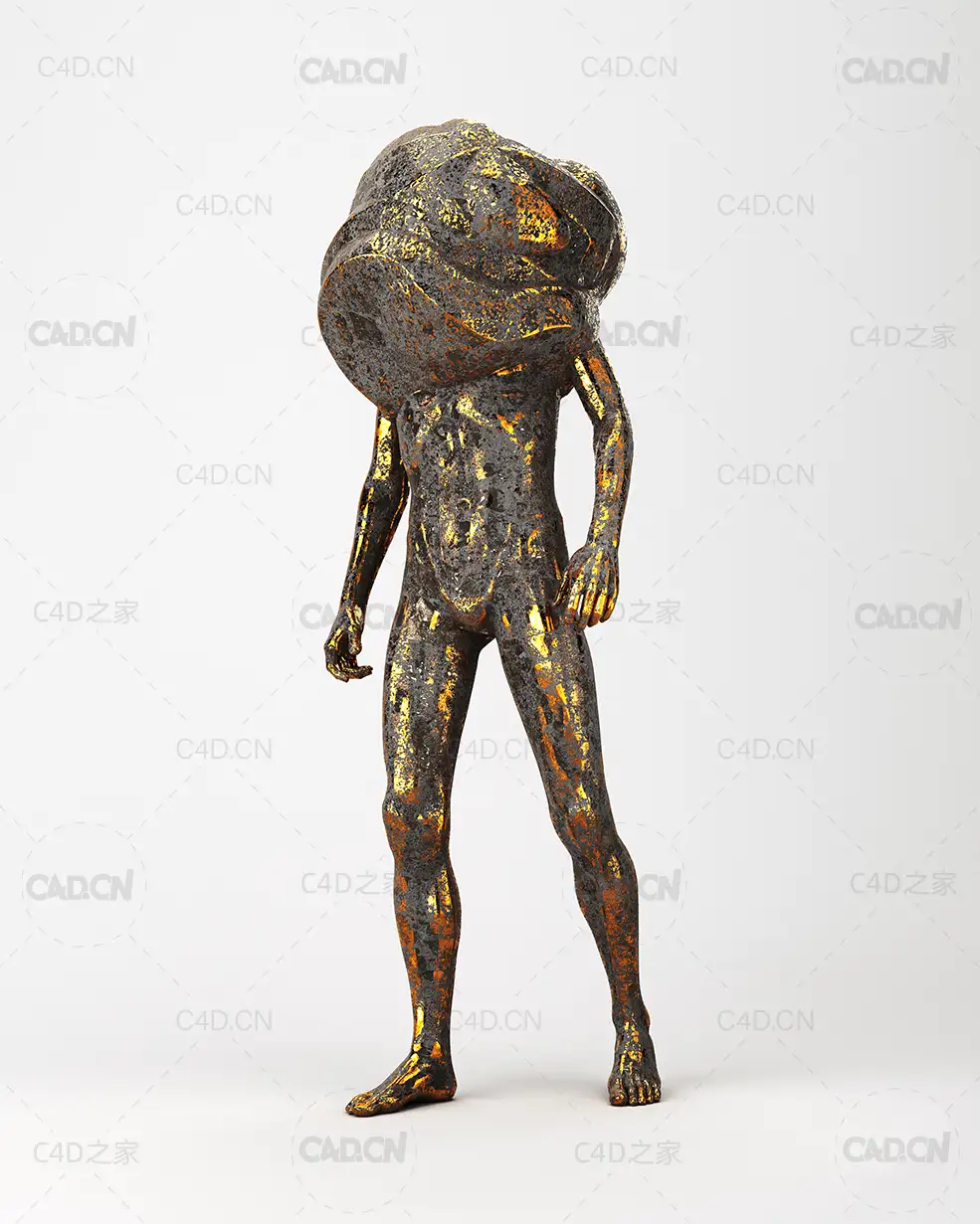 C4D头像被包裹的青铜人雕像工程 Statue