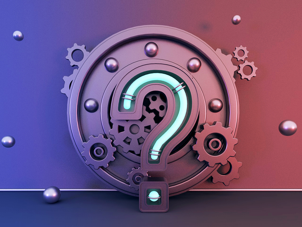 C4D机械齿轮问号霓虹灯创意模型工程