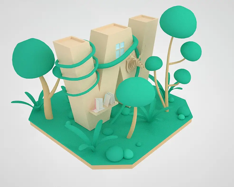 C4D “W”字母场景生长动画工程