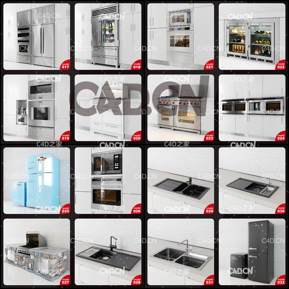 44个厨房厨具设备模型合集(冰箱/烤箱/灶台/水槽/抽油烟机） - C4D之家 - 未命名-2.jpg