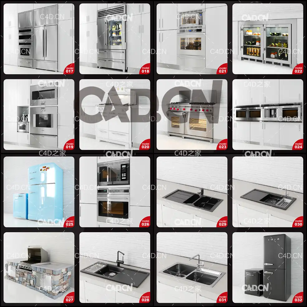 44个厨房厨具设备模型合集(冰箱/烤箱/灶台/水槽/抽油烟机） - C4D之家 - 未命名-2.jpg