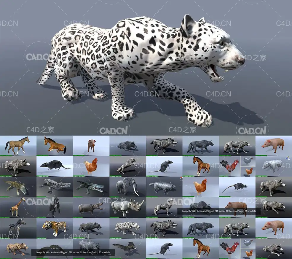 20只低面动物模型合集 Lowpoly Wild Animals Rigged 3D models Collection Pack
